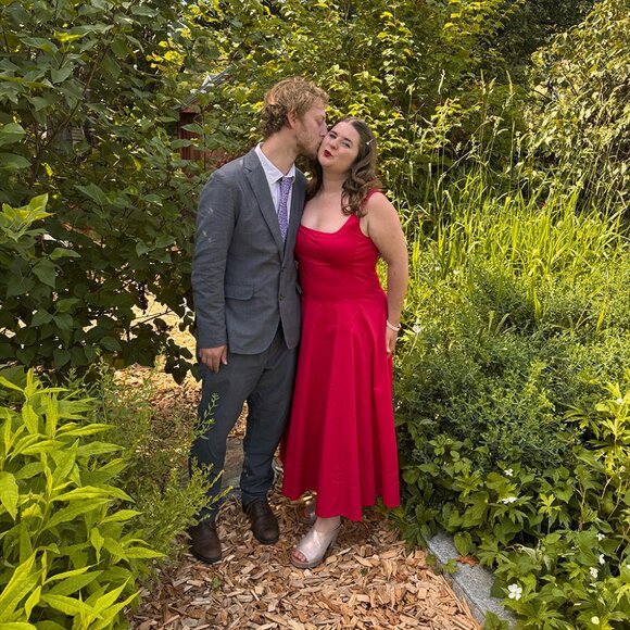 Staud Wells Corset Paneled Cotton Dress in Cherry Red - Picture 2 of 8